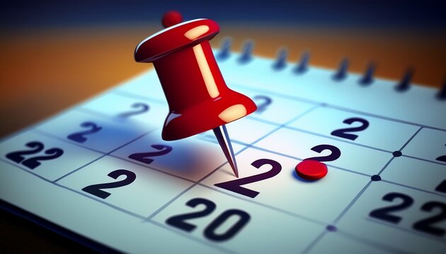 pin on the date the second day of the month is marked with a red thumbtack focus point on the red pin