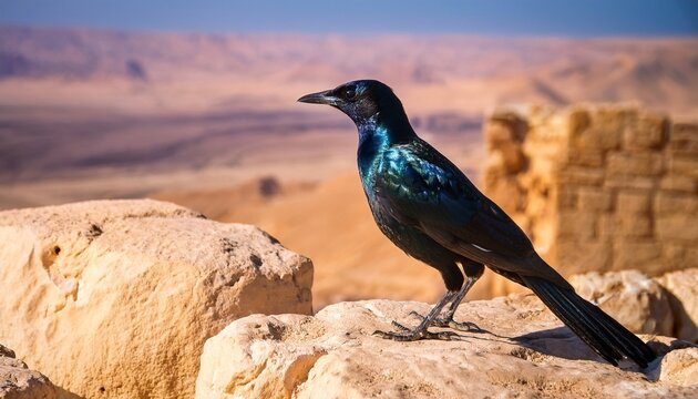 tristram s starling grackle bird at masada in the desert of israel