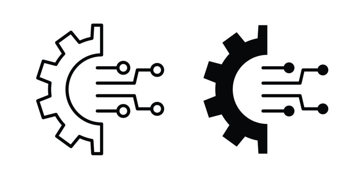 Digital technology gear icon vector pack in black color. Editable icons.