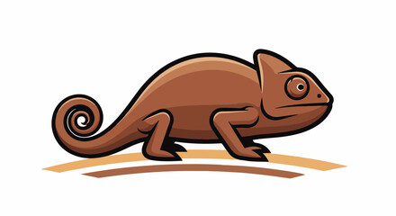 Fototapeta premium Cartoon chameleon with curled tail perched on a stylized branch