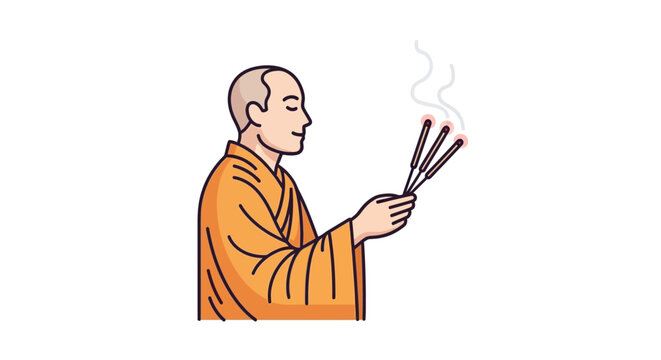 Buddhist monk holding incense sticks.