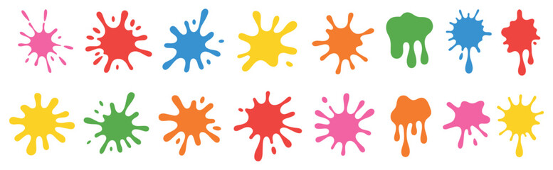 Fototapeta premium Colorful Splatter Collection: A vibrant assortment of paint splatters, perfect for adding a touch of artistic flair. Design elements, paint effects, creative expression, artistic splash, colorful art.