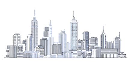 Obraz premium Detailed Sketch of a Modern City Skyline with Tall Skyscrapers.