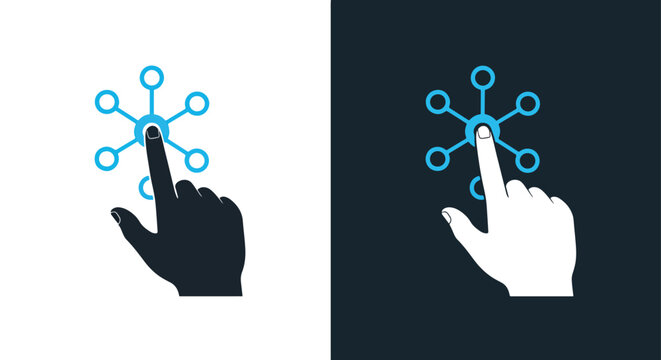 Hand Clicking Gear Settings Icon Digital Interface - Line and glyph solid icon and logo template - Clipart, sticker - icon set