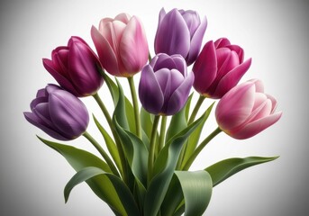 Fototapeta premium Vibrant Tulip Bouquet: Pink and Purple Blooms, Spring Celebration