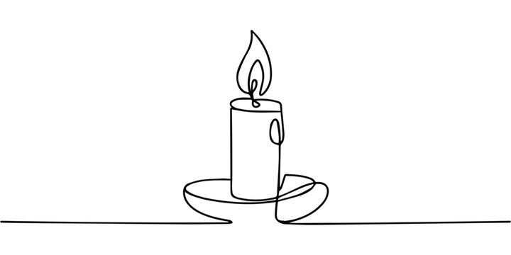 lit candle continuous one line drawing, Minimalist one line art illustration of a lit candle with dripping wax and flame Vector, illustration