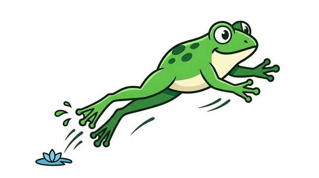 Green Frog Jumping in Air.