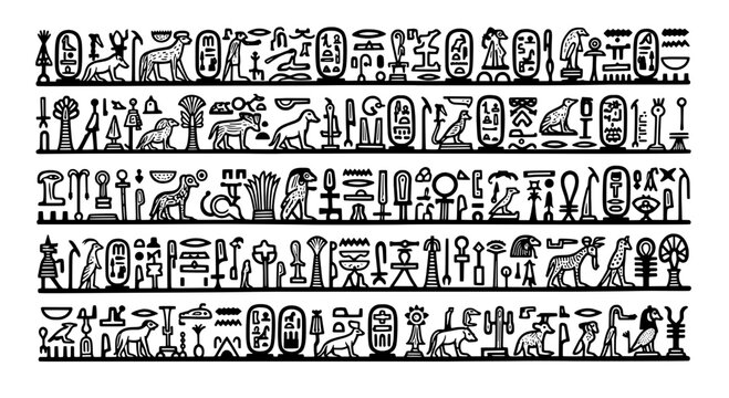 Hieroglyphics ancient Egyptian symbols with intricate designs and characters featuring Egypt, pharaoh, writing with script and history elements for