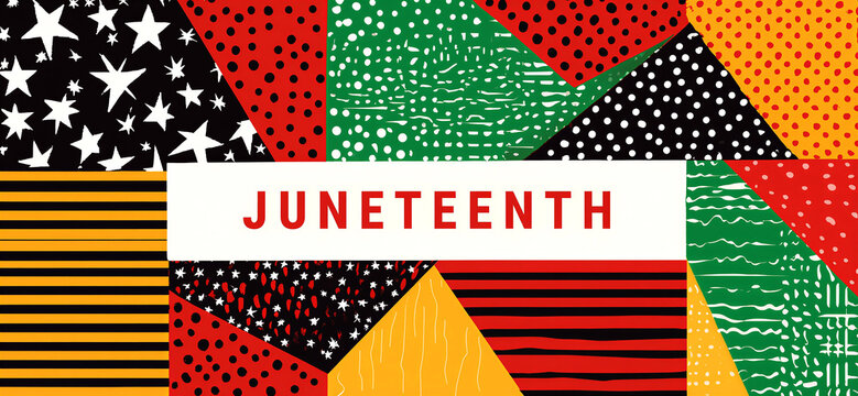 Colorful juneteenth celebration background with vibrant patterns and bold text design for festivals events