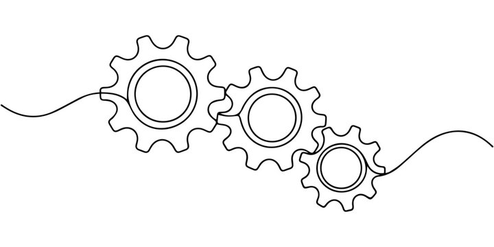  interconnected gear  continuous one line drawing, One continuous line drawing gear of business teamwork concept vector illustration