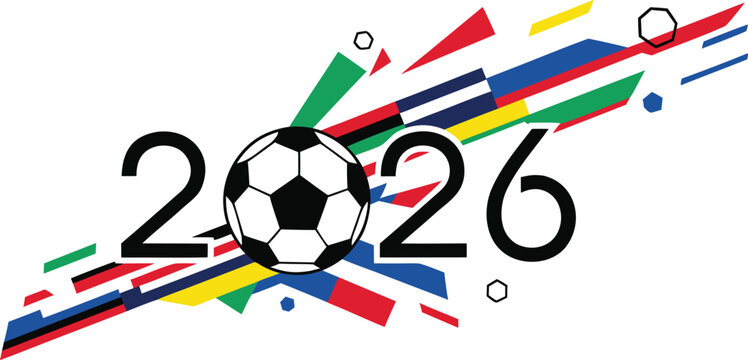 Vibrant 2026 soccer graphic with colorful lines and ball
