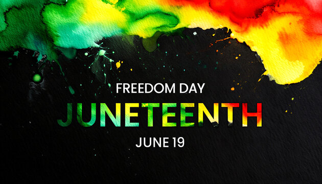 Colorful juneteenth freedom day celebration with vibrant paint splashes and bold text design