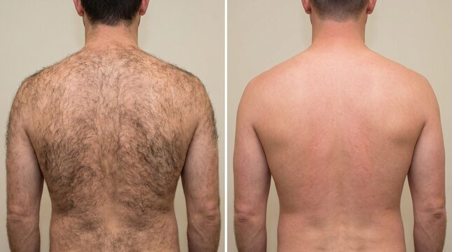 Male Back Hair Removal Before and After Split Screen Concept