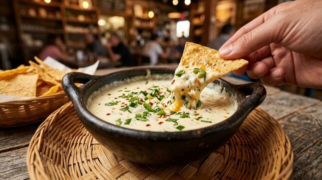 Queso Blanco Dip Vivid Creamy White Queso Dip With Jalape&ntilde;o Chip Dip Close Overhead Low Angle Dramatic Looking Up At Subject