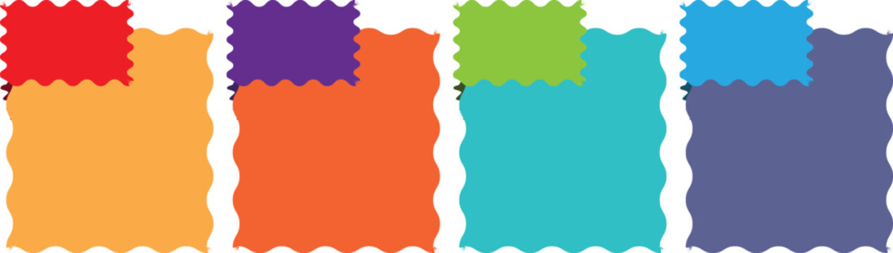 A set of four rectangular panels featuring wavy edges and colorful tab overlays representing different sections for professional infographic presentations.