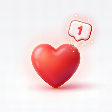 3D Glowing Heart with Like Notification Badge