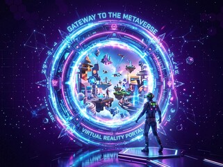 Fototapeta premium Immersive metaverse portal experience, futuristic concept featuring a user immersed in a virtual reality environment