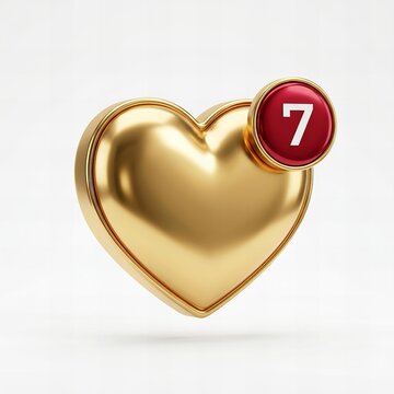 3D Gold Heart Icon with Red Number Badge