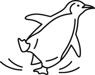 Penguin outline, jumping, swimming, animal icon, cute bird, simple illustration, wildlife, aquatic, playful, movement, vector art, black and white, graphic. © Sadhin