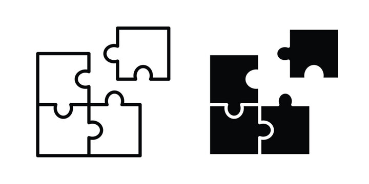 Puzzle piece icon vector pack in black color. Editable icons.