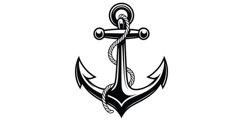 Nautical anchor vector illustration, metal anchor with chain and rope in vintage style, isolated on white background for marine, sailing and navy design. © vector jone by luthe