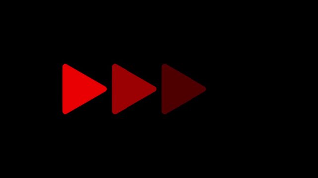 Fast forward red symbols icon symbol animation on black background. Fast forward sign moving forward