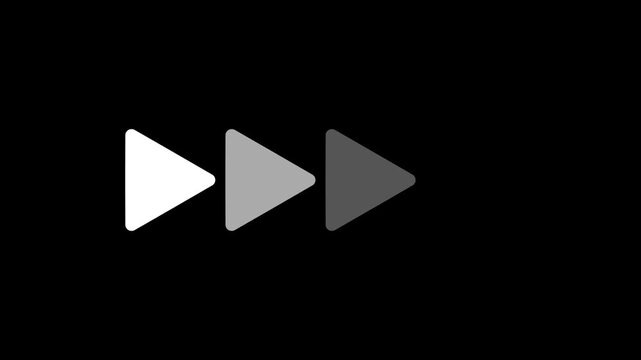 Fast forward white symbols icon symbol animation on black background. Fast forward sign moving forward