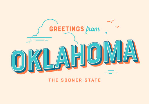Greetings from Oklahoma, USA - The Sooner State - Touristic Postcard.