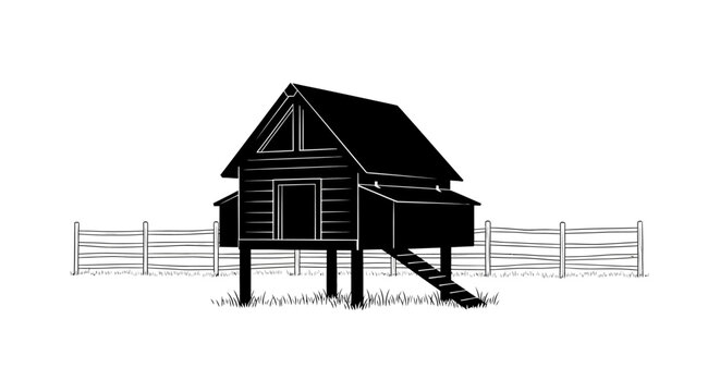 Small wooden house on stilts drawing.