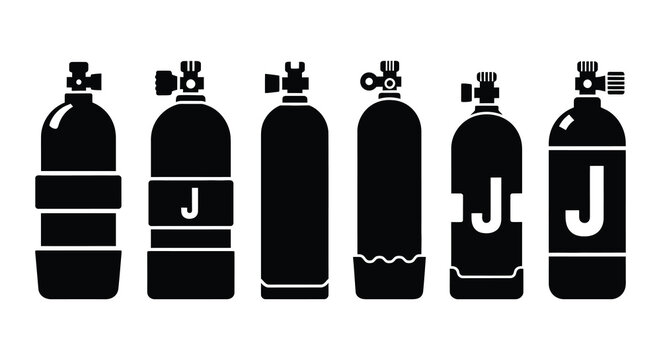 Scuba diving tanks silhouettes black vector illustration on white background
