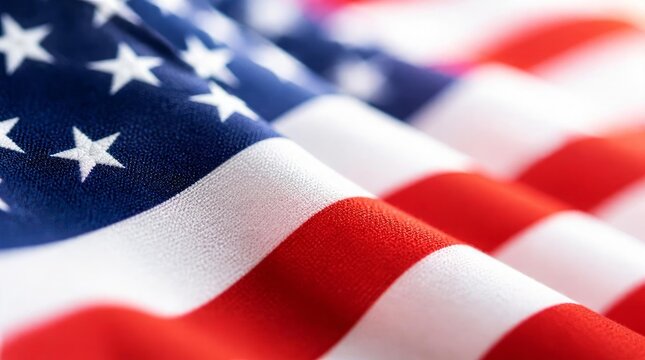 Waving american flag close up featuring vibrant red white and blue fabric with soft focus depth of field