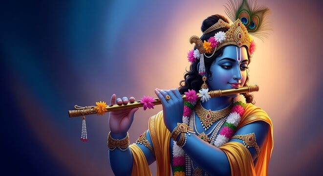 janmastami background with lord krishna and copy space