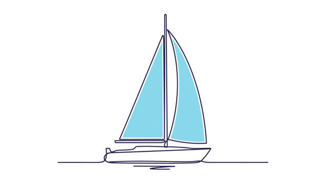 sailing boat with blue sails on calm water