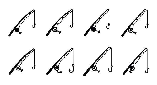 Fishing rod silhouettes vector illustration set on white background