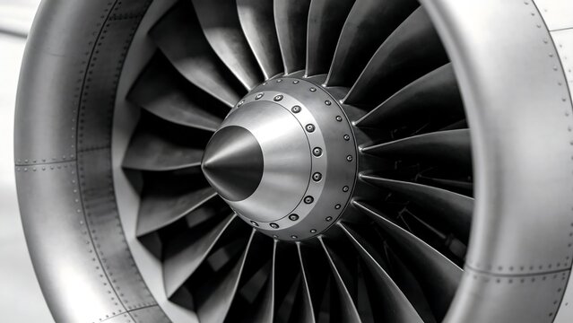 Closeup of an aircraft jet engine