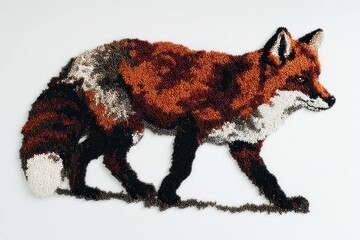 Obraz premium Fox made from coffee beans on white background, animal art with natural texture and creative design for wildlife and nature concept illustration.