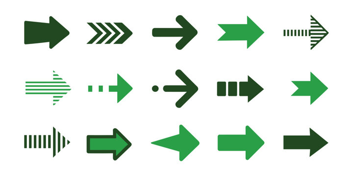 Green arrow pointing right arrows right pointing directional symbols signs vector illustration isolated on white background.