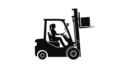 forklift silhouette with operator on white background © MDJAMAL