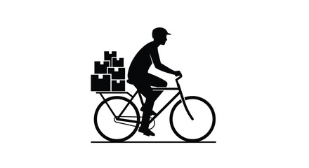 Obraz premium bicycle delivery silhouette with stacked boxes on white background