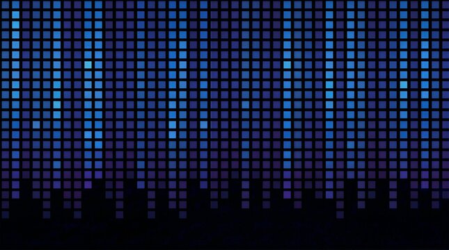 Abstract digital background with glowing blue and purple square pixel grid pattern for technology or music themes