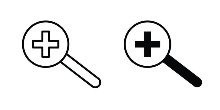 Zoom in icon vector pack in black color. Editable icons.