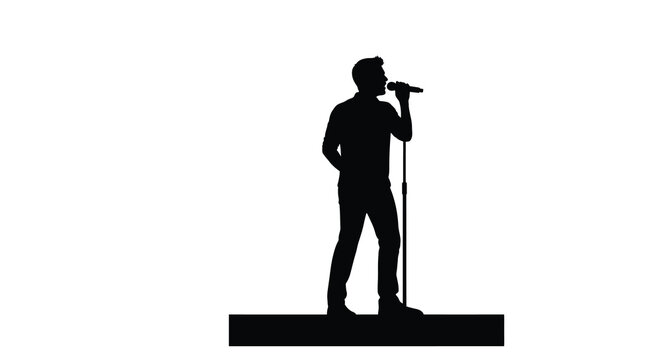 singer with microphone silhouette on white background
