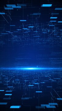 Futuristic blue data corridor flying rectangles, flare, layered code, virtual depth technology , server software reveals, business dashboards, cyber intros, high speed overlays, science fiction scenes
