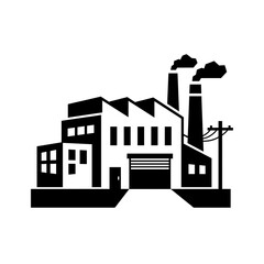 Naklejka premium Industrial Factory Building Black and White Minimal Vector Icon Manufacturing Architecture Design