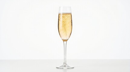 Fototapeta premium Glass of champagne with bubbles on a white background champagne sparkling