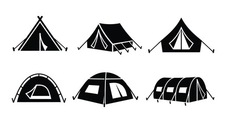 Black tent silhouettes set vector camping shelter icons © MdNirob