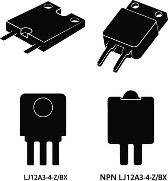 Inductive proximity sensor electronic components in four different views, isolated on transparent background