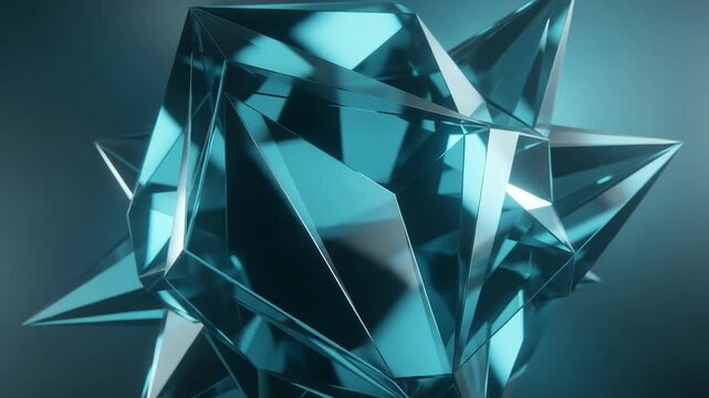 Abstract geometric crystal with sharp facets and blue hue