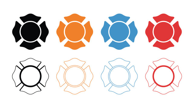Maltese cross firefighter icon vector collection featuring emergency service badge symbols for fire department emblem and rescue design.