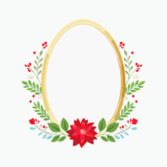 Fototapeta premium Oval Frame with Poinsettia and Berries